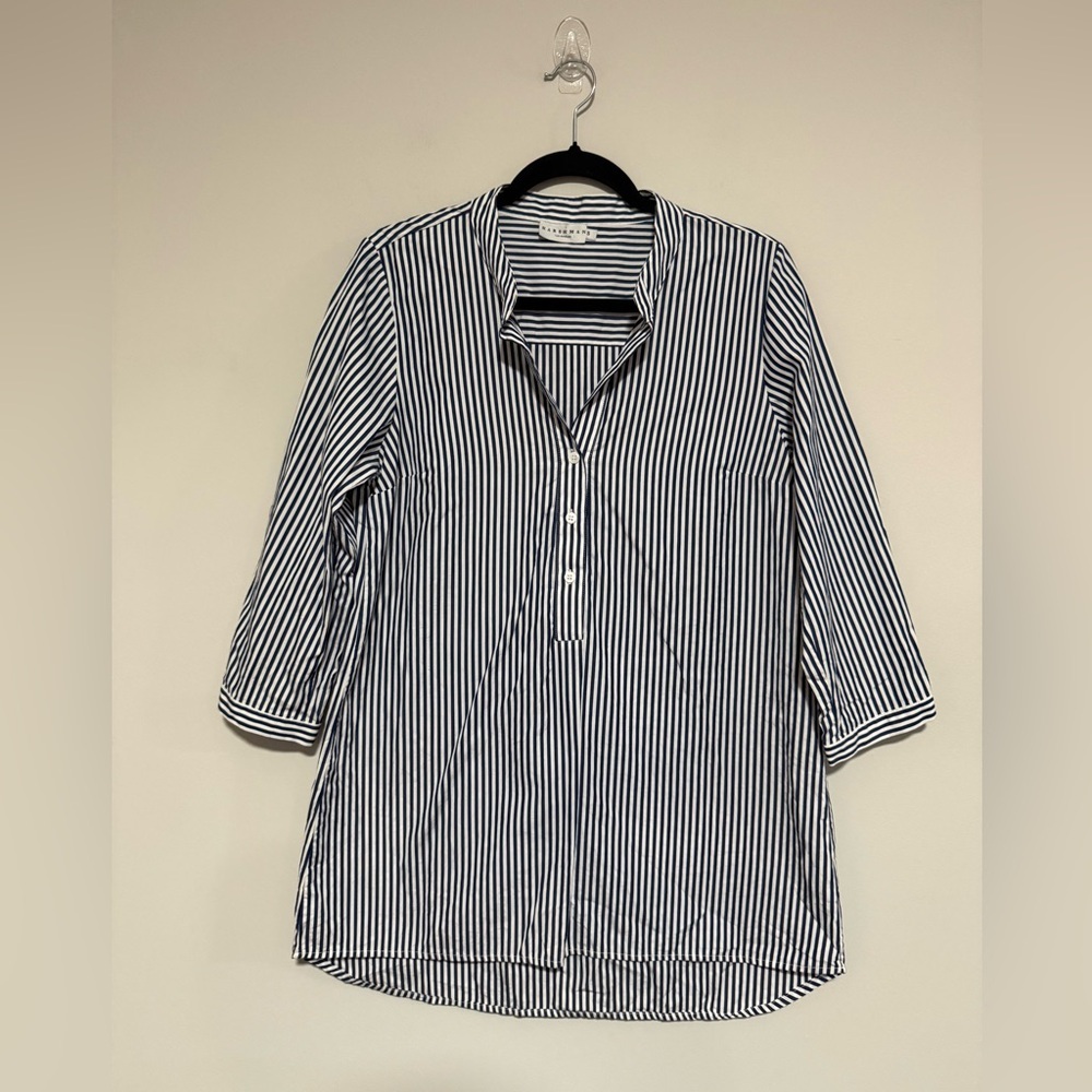 Harshman Derrington Stripe Cotton Tunic Top Size Small Classic Preppy Coastal